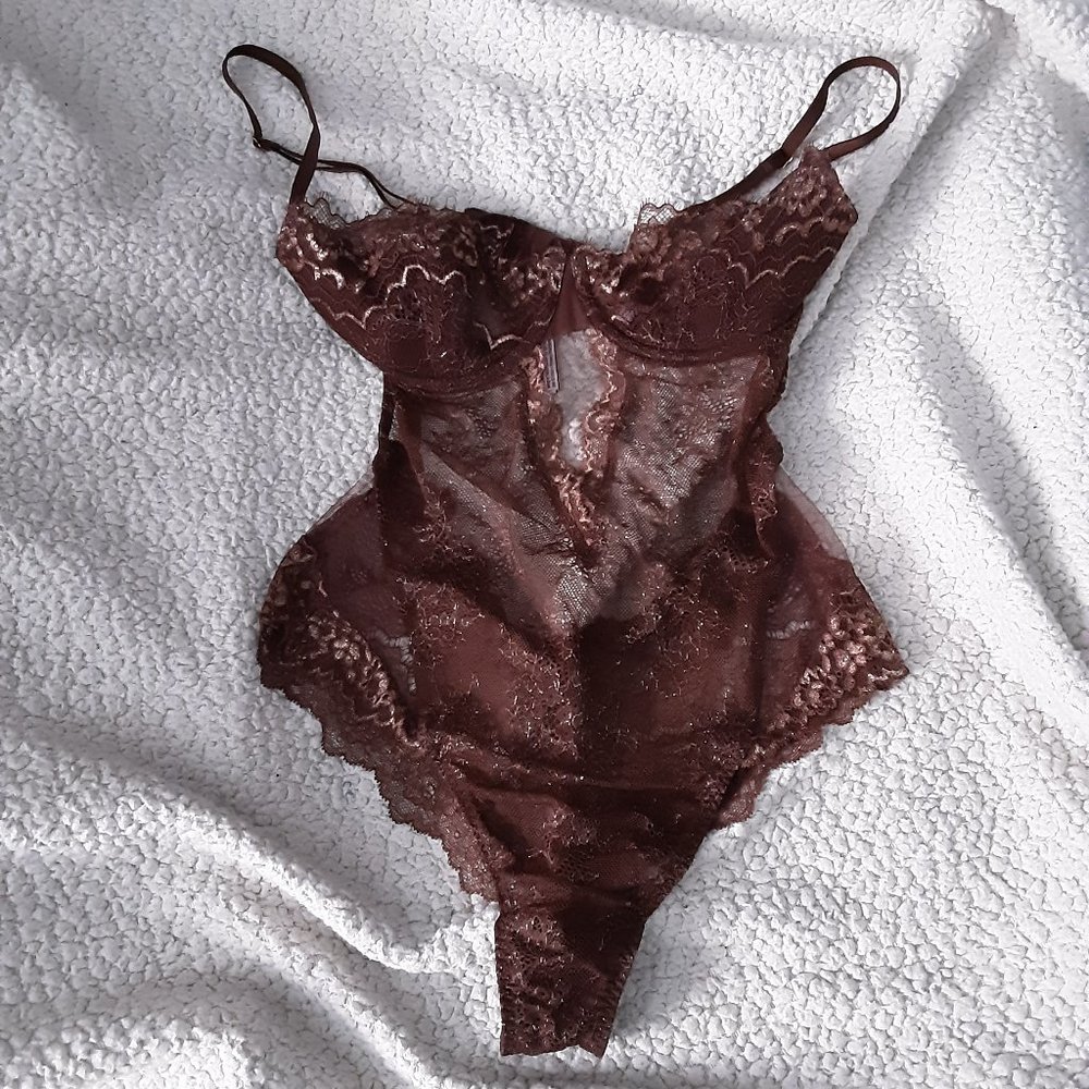 Victoria's Secret Brown sparkle teddy bodysuit